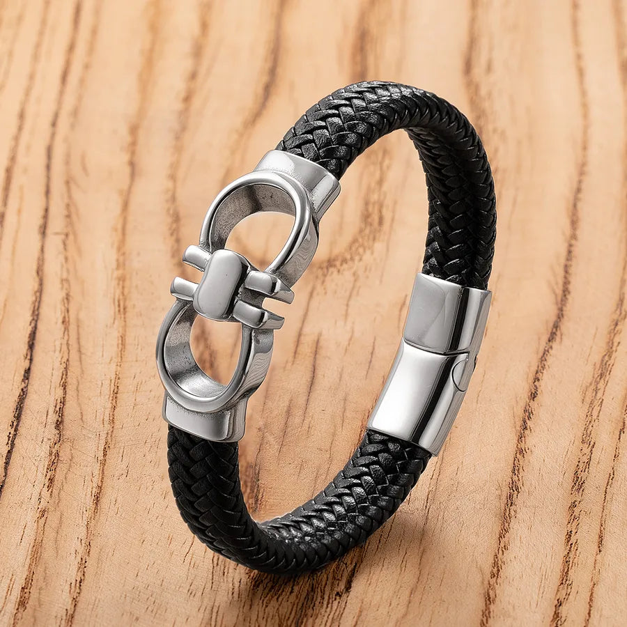 Vintage Style Punk Classic Style Geometric 316 Stainless Steel  Pu Leather Men's Bracelets