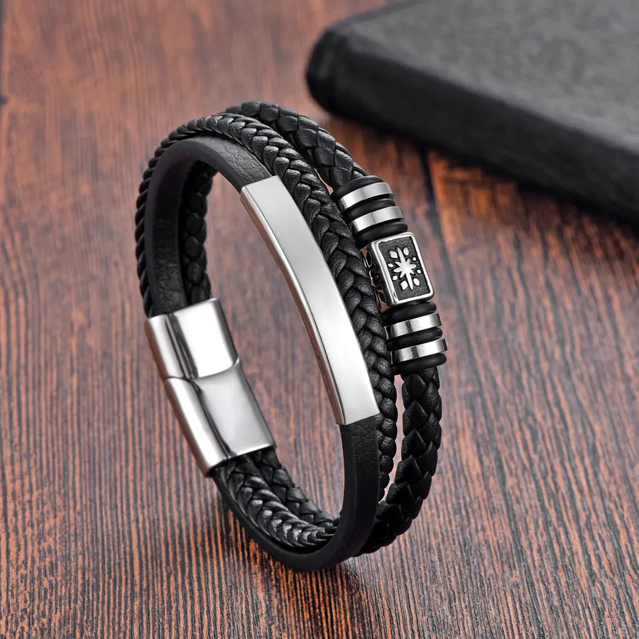 Hip-Hop Geometric Solid Color 316 Stainless Steel  Leather Wholesale Bracelets