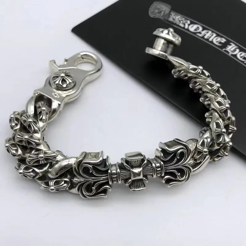 Aggressive Cross Bracelet Men's Trendy  Retro Bracelet Thick