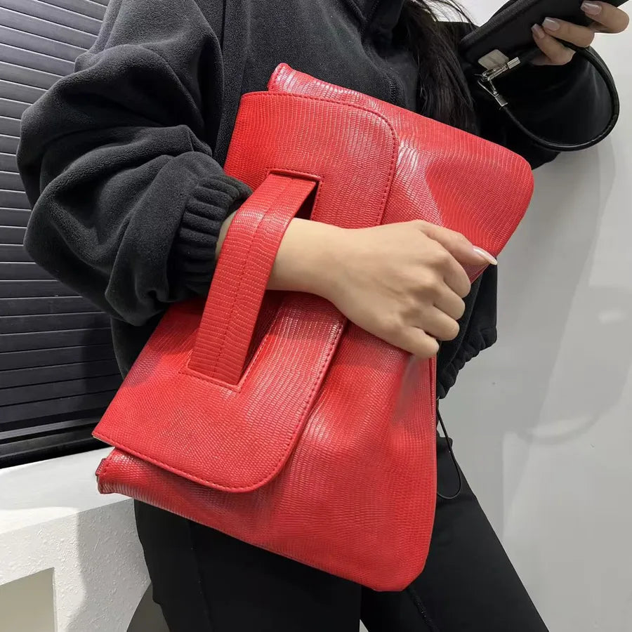 Women's Large Pu Leather Solid Color Elegant Streetwear Square Flip Cover Envelope Bag