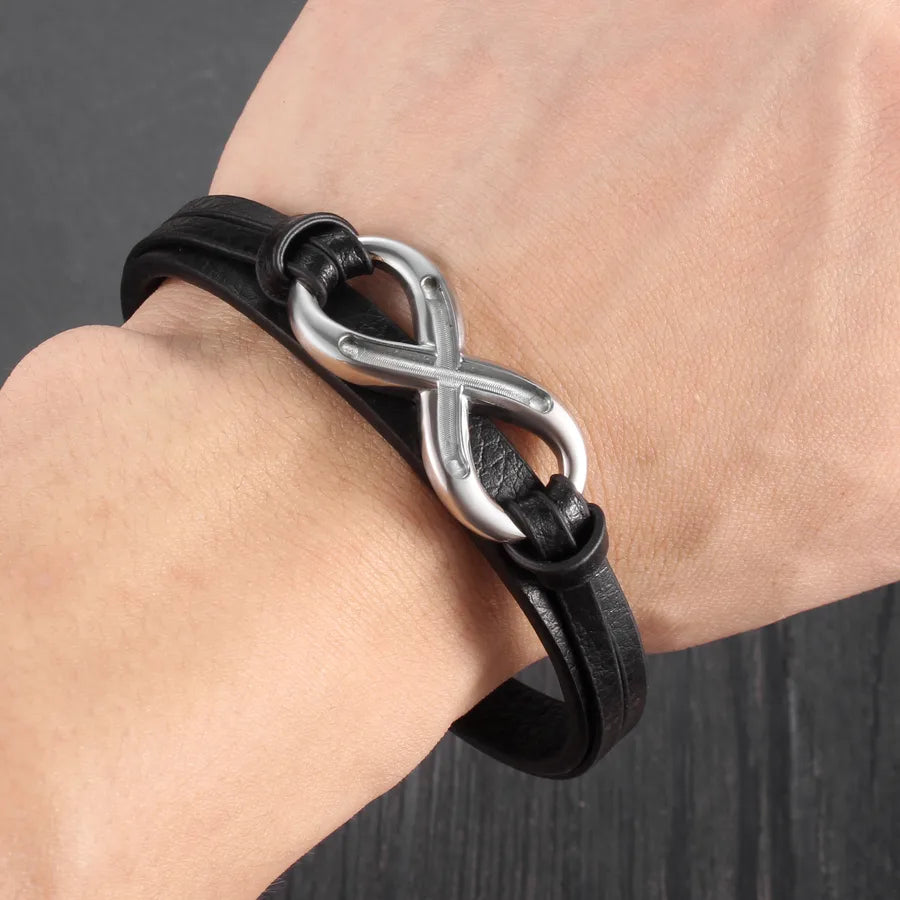 Hip-Hop Punk Infinity 304 Stainless Steel Leather Men's Bracelets