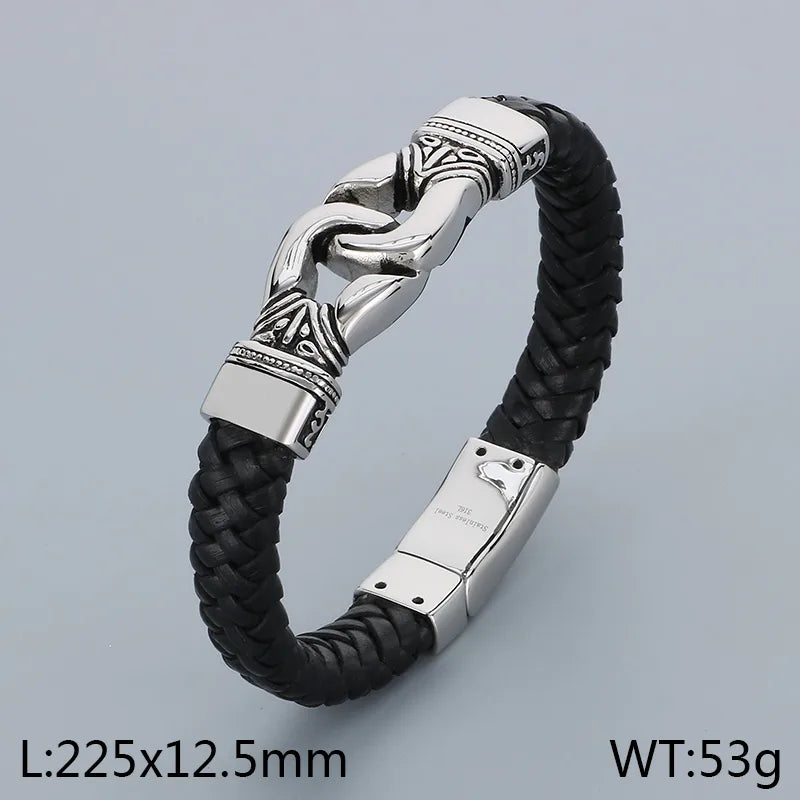 Business Color Block 304 Stainless Steel Leather Plating 18K Gold Plated Men's Bangle