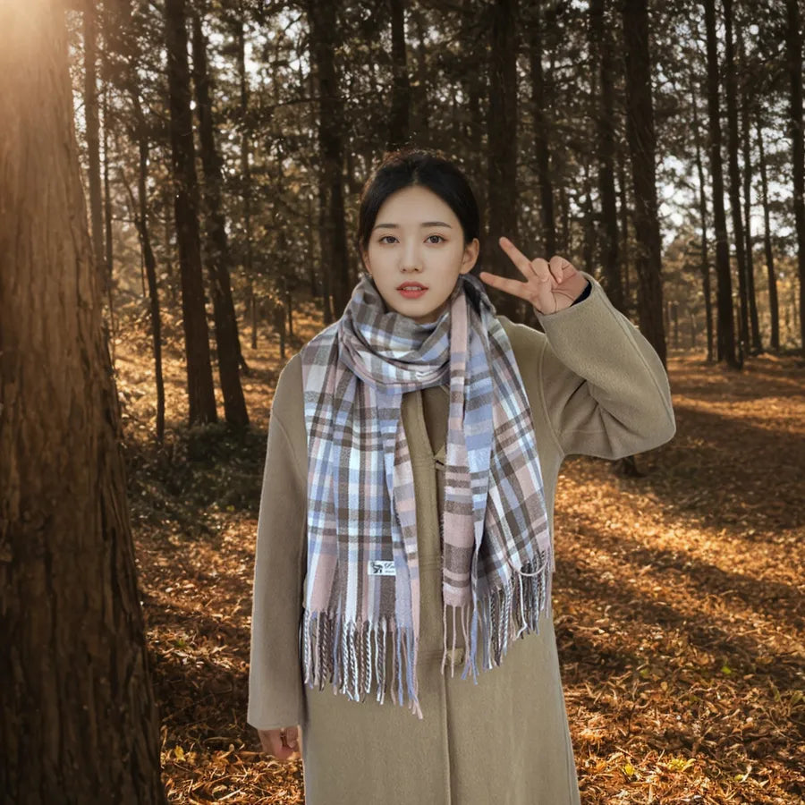 women's casual simple style color block imitation cashmere tassel scarf