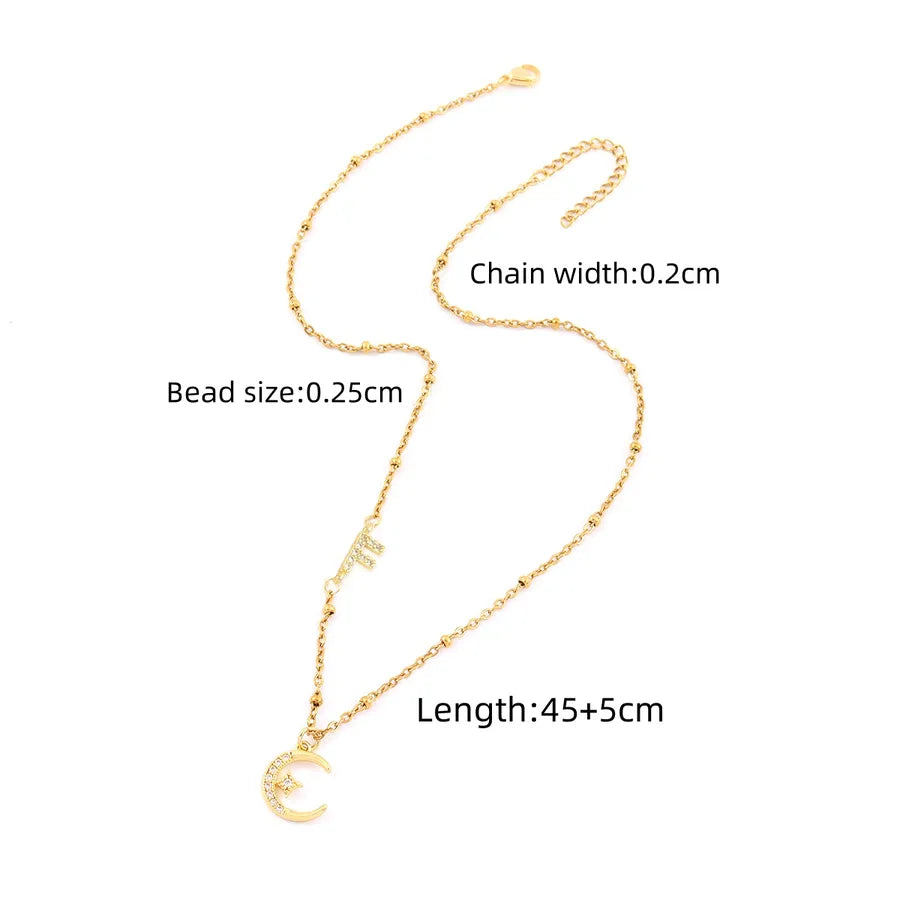 Wholesale Jewelry Elegant Simple Style Classic Style Letter Moon 201 Stainless Steel Copper Cross Bead Necklace Pendant Necklace