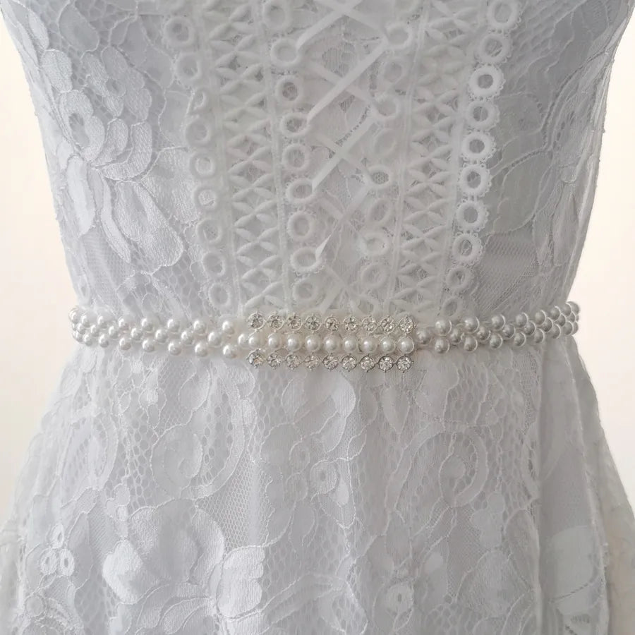 sweet oval flower bow knot imitation pearl metal inlay rhinestones women's chain belts