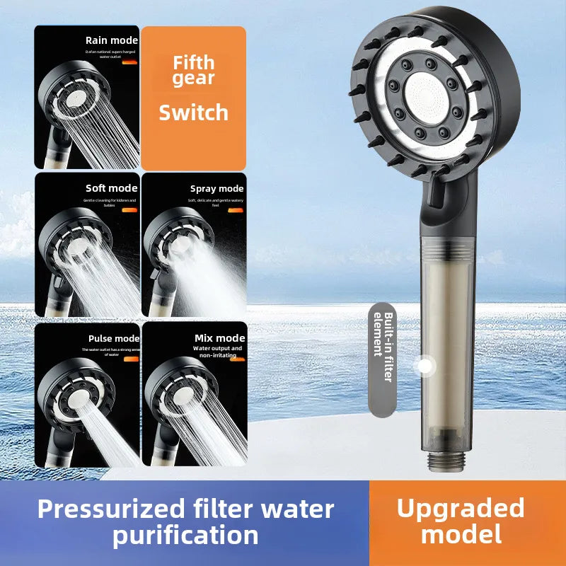 Spray shower booster shower head frosted black hand-held shower head suit five-speed multi-function universal interface