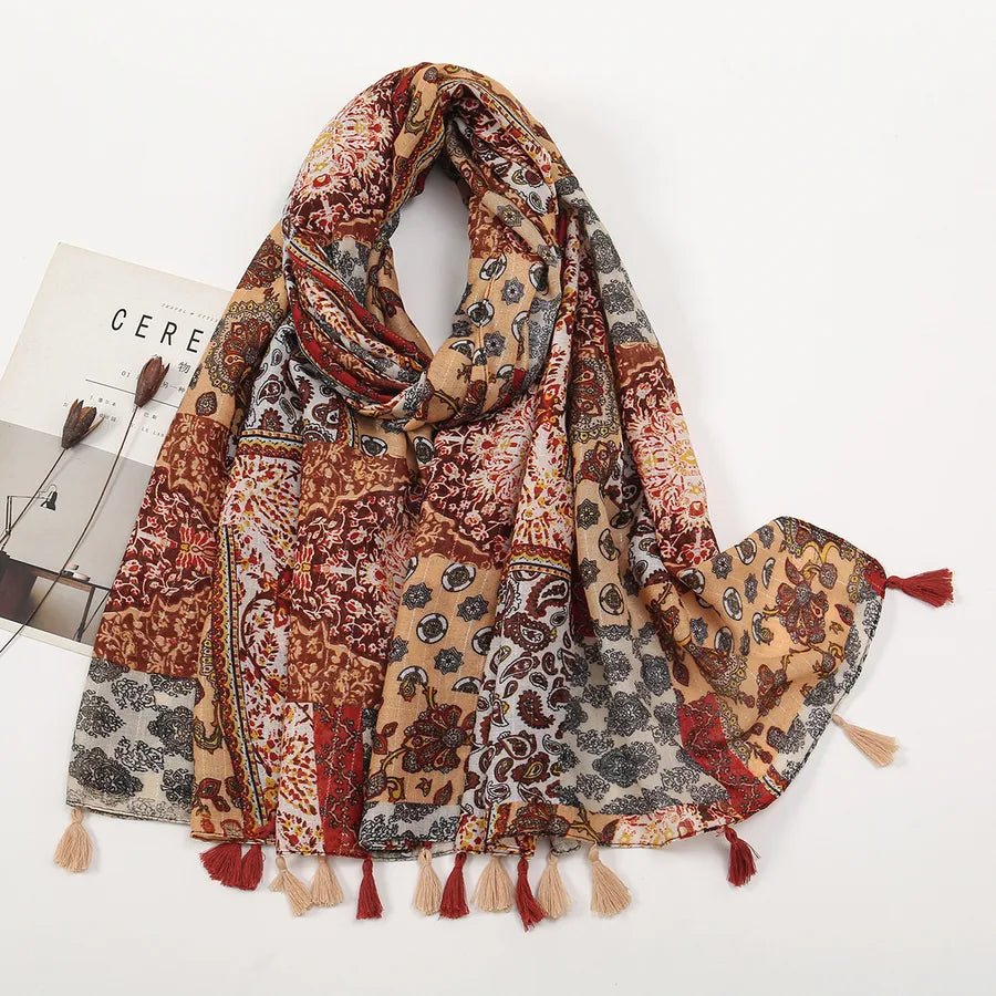 Women's Sweet Color Block Polyester Printing Scarf
