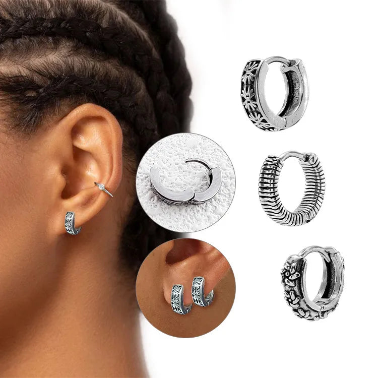 1 Piece Retro Punk Geometric 316 Stainless Steel  Hoop Earrings