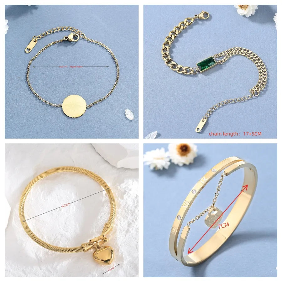 Vintage Style Simple Style Roman Style Roman Numeral 304 Stainless Steel Cuban Link Chain Curb Chain Bracelets Bangle In Bulk