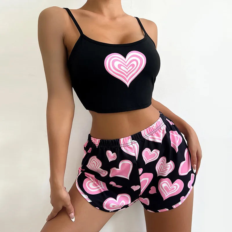 Large Size  Summer Sling Shorts Home Suit Soft Dressing Butterfly Printed Pajamas Two-piece Set