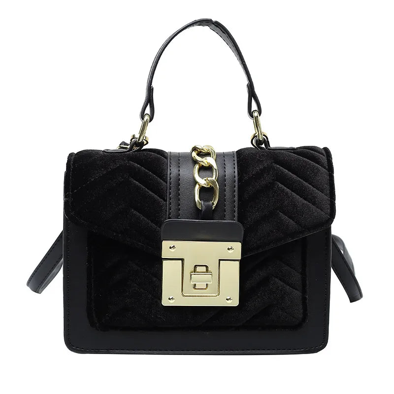 Women's Small velvet Solid Color Elegant Square Lock clasp Square Bag