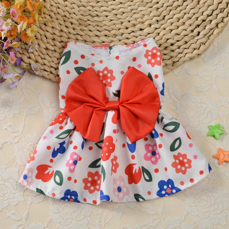 Princess Polyester Flower Bow Knot Printing Pet Clothing