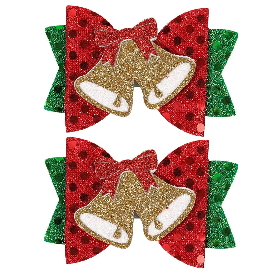 Christmas Tree Butterfly Knot Hair Clip Children's Party Girl Accessories Cute Cartoon Edge Hair Decorations Leather Material