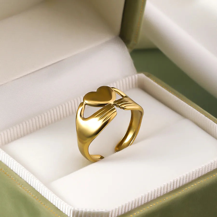 Wholesale Jewelry IG Style Elegant Retro Geometric Leaf Heart Shape 304 Stainless Steel Plating Open Rings