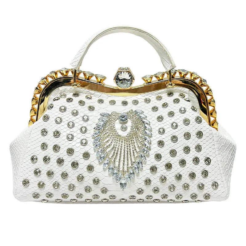 New Large Capacity Women's Handbag Luxury Crossbody Evening Dress Bag High-End Sensation Women's Bucket Shape Pu Diamond Embellished