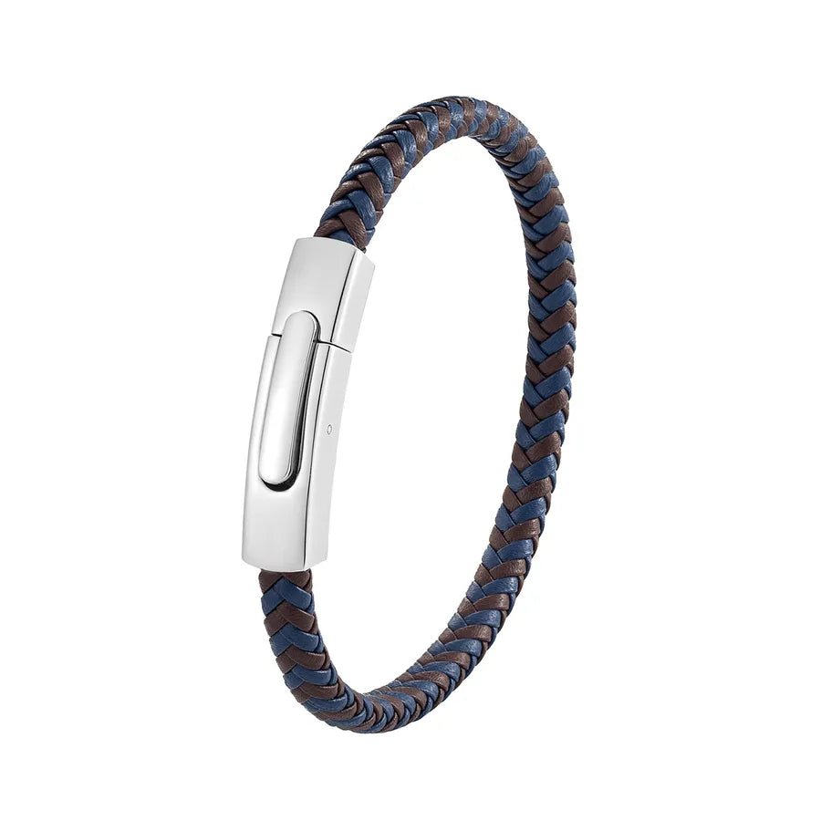 Business Hip-Hop Solid Color 316L Stainless Steel  Pu Leather Men's Bangle Men Cord & Leather Bracelets