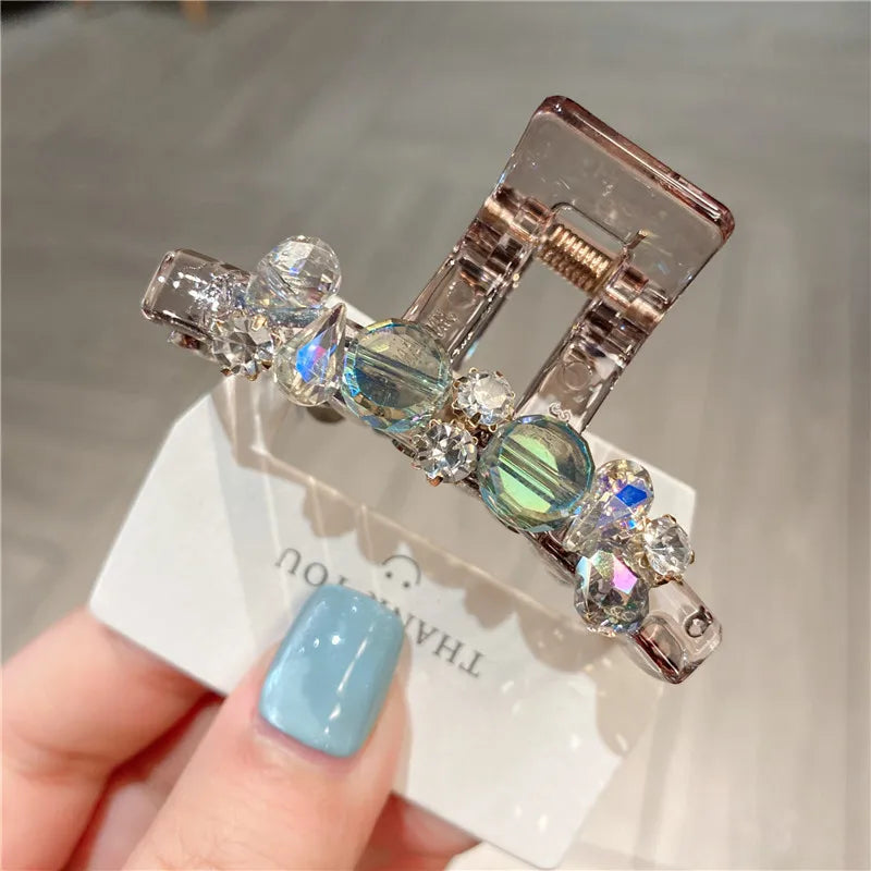 Elegant Acrylic Crystal Hair Claw Clip Women's Small Size Shark Roe Headwear Luxury Sensation Half-Up Hair Accessories