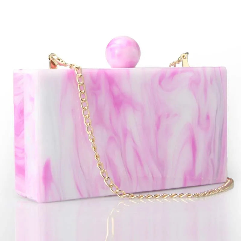 Pink Sky Blue Yellow Arylic Marble Square Evening Bags