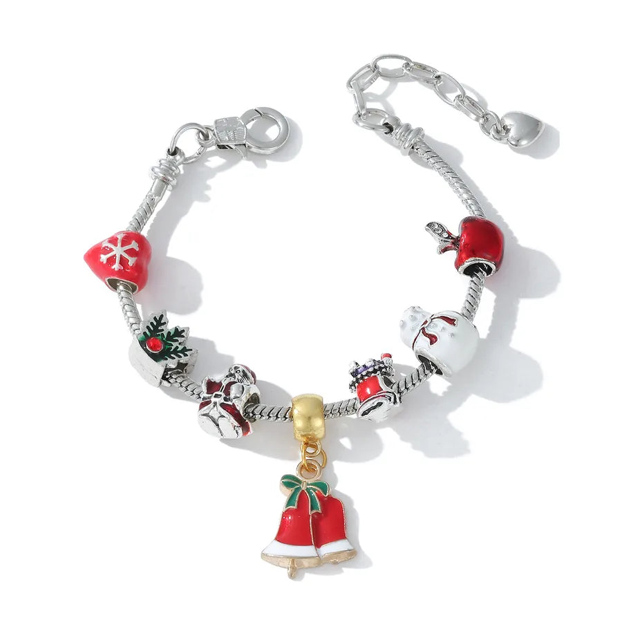 Hot-Selling Christmas Gift DIY Beaded Large Hole Beads Red Heart Snowman Apple Bell Children's Bracelet for Girls