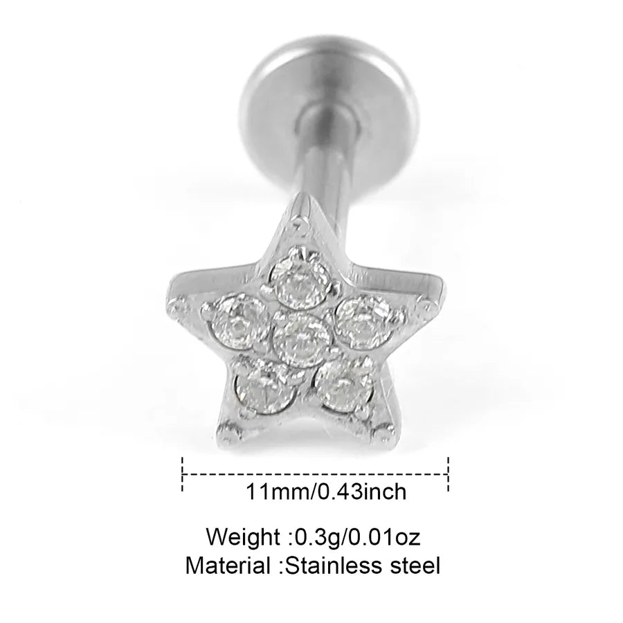 1 Piece Lip Rings Classic Style Solid Color 304 Stainless Steel 316 Stainless Steel  Polishing Inlay Zircon Lip Rings
