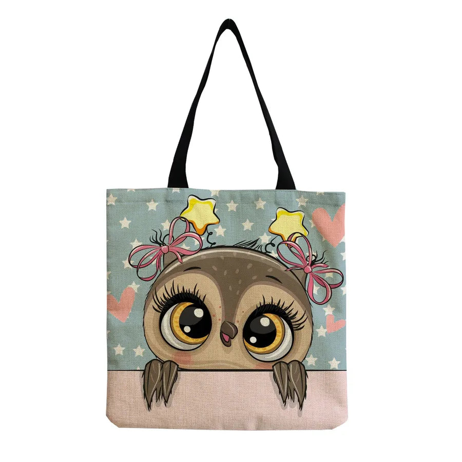 Women's Cute Animal Cartoon Linen Shopping bags