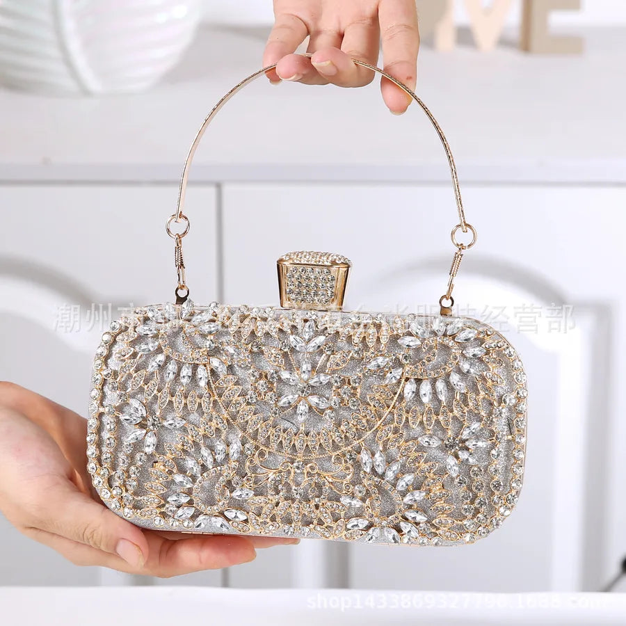 white red green pu leather solid color rhinestone square clutch evening bag