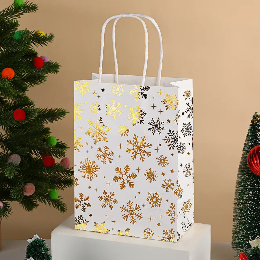 Cartoon Christmas Tree Deer Snowflake Holiday Party Gift Bags Snacks Packaging Bags Festive Design Universal Paper Bags