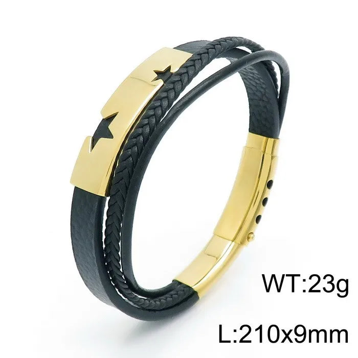 Basic Classic Style Streetwear Star Titanium Steel Plating 18K Gold Plated Men's Bangle