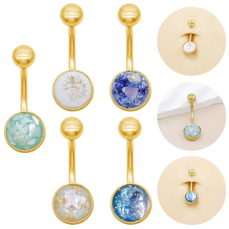 1 Piece Belly Rings Simple Style Classic Style Solid Color 316 Stainless Steel  Plating Acrylic 18K Gold Plated