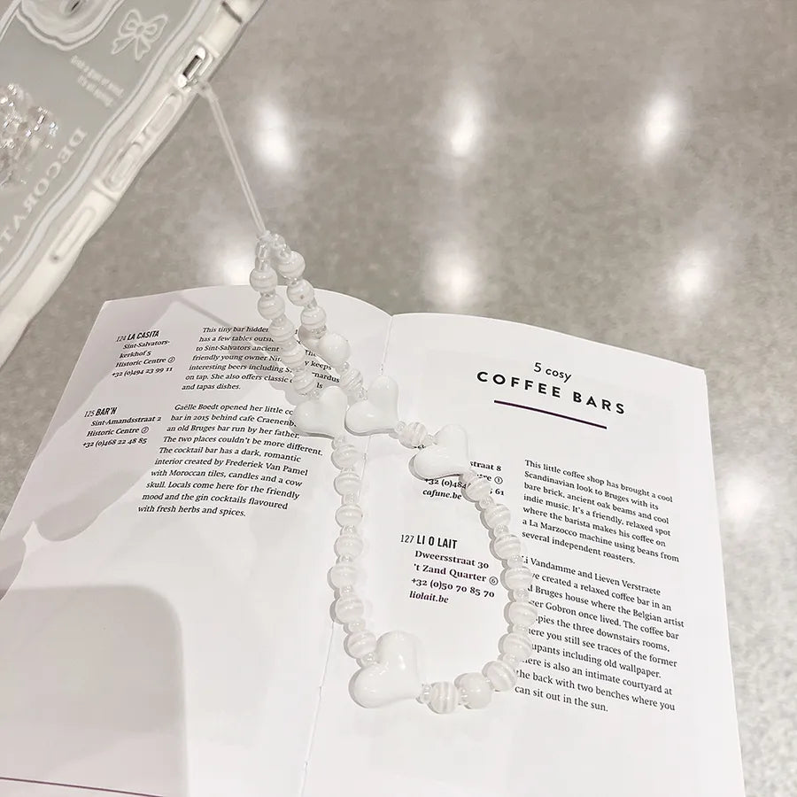 cute heart shape flower pc silica gel soft clay inlay artificial pearls women's mobile phone chain 1 piece