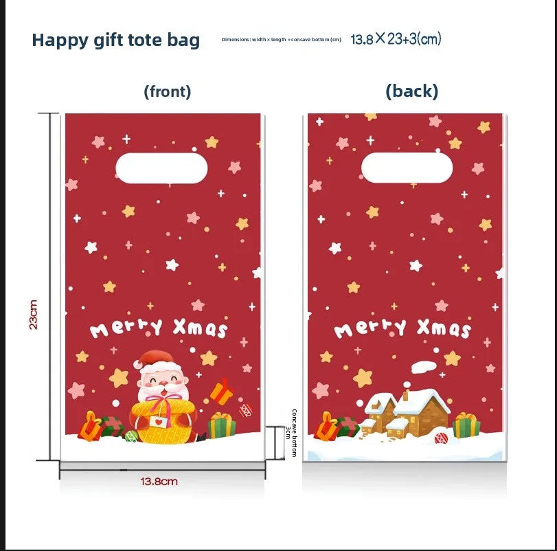 Christmas Cartoon Plastic Gift Bags Candy Packaging Handheld Storage Bags Flat Mouth Holiday Themed Printed Red Green