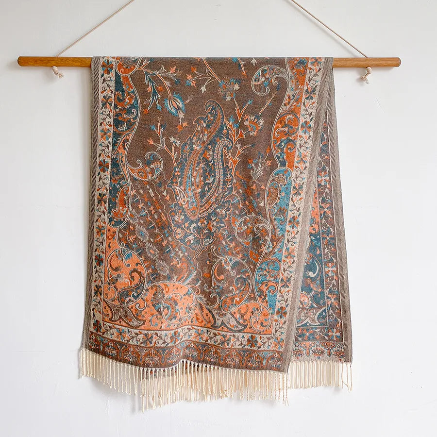 women's retro ethnic style color block imitation cashmere printing scarf