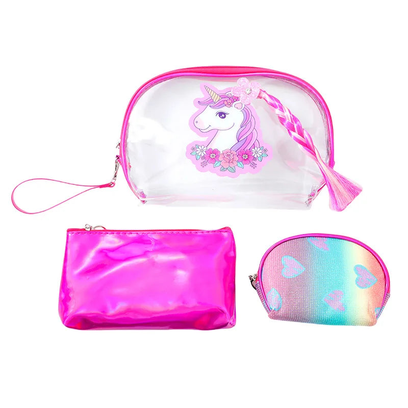Cartoon  Clutch Bag Three-piece Set Transparent PVC Large Capacity Waterproof Cosmetic Bag Portable Travel Wash Bag