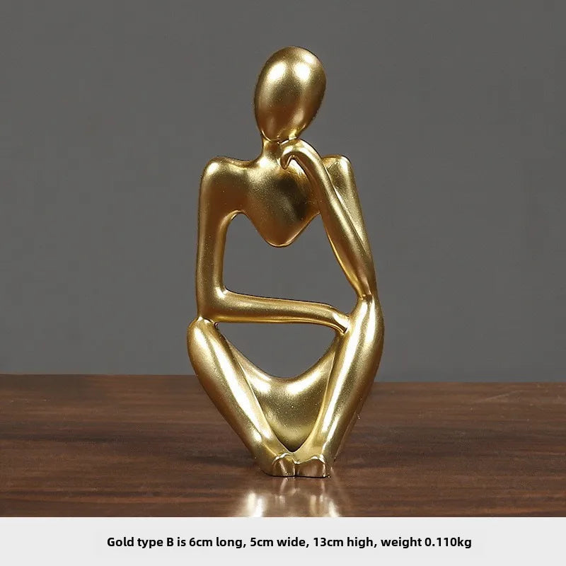 Creative Nordic Mini Abstract Left Thinking and Right Imaginers Little Golden Man 13cm Personalized Home Decoration Ornaments