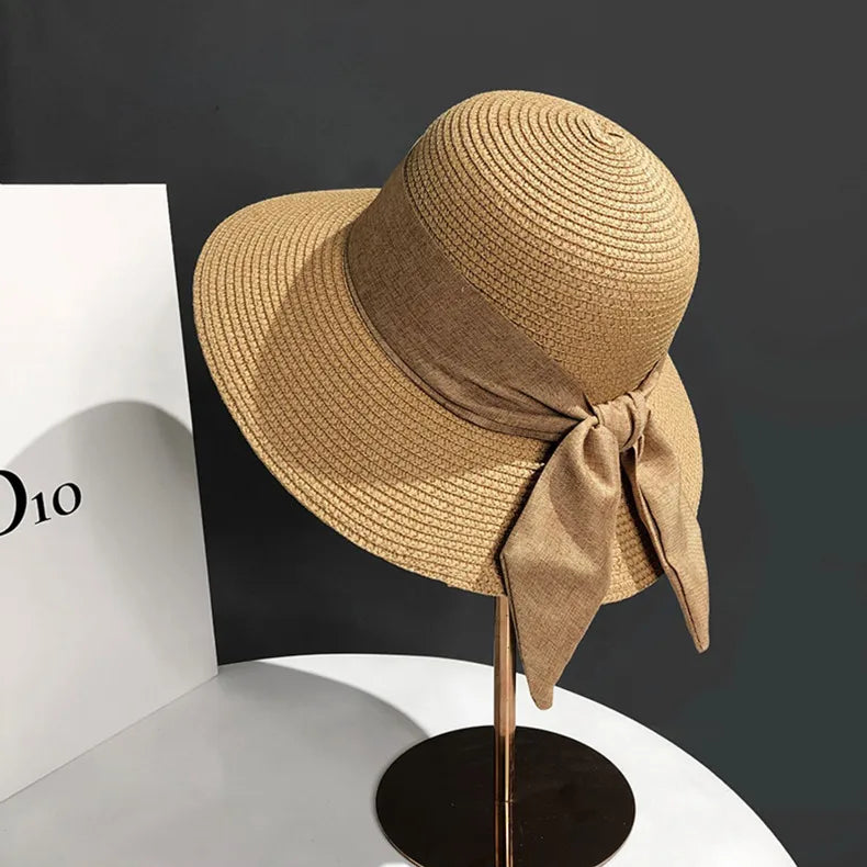 Women's Elegant Vacation Simple Style Bow Knot Big Eaves Straw Hat