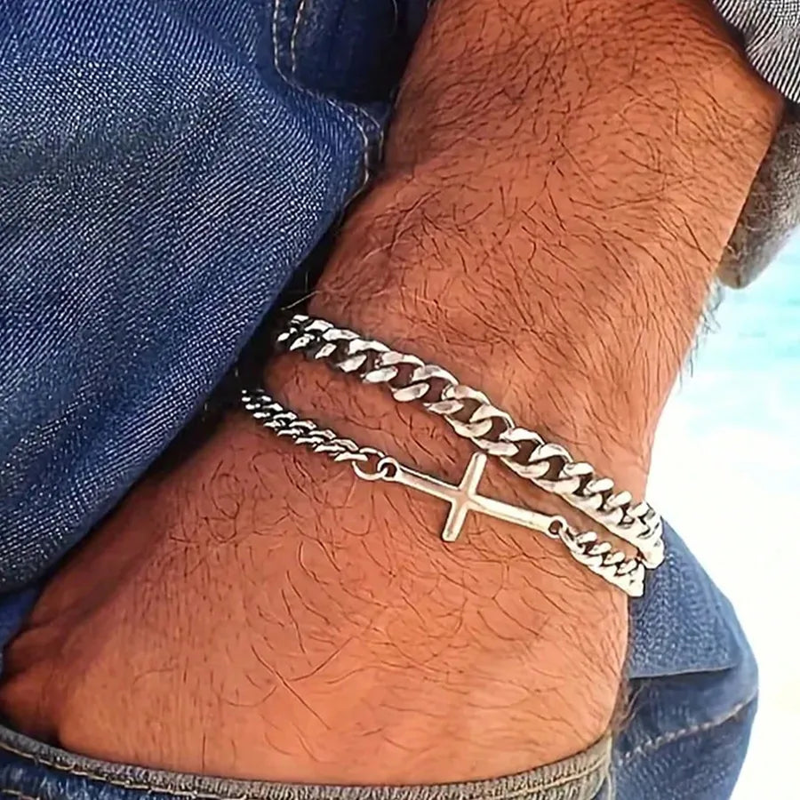 Simple Style Classic Style Cross Titanium Steel Layered Bracelets 1 Piece