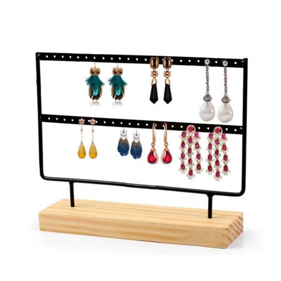 Simple Style Rectangle solid wood Metal Jewelry Display Jewelry Rack