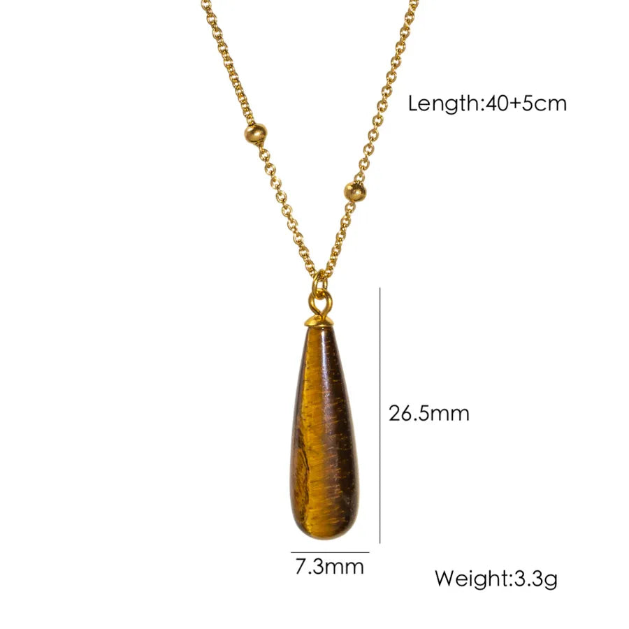 Wholesale Jewelry Vintage Style Simple Style Water Droplets 304 Stainless Steel natural stone Pendant Necklace