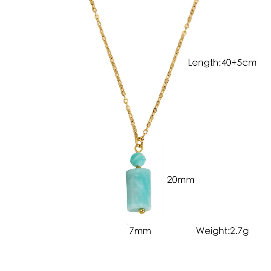 Wholesale Jewelry Elegant Simple Style Geometric 304 Stainless Steel natural stone cable chain Pendant Necklace
