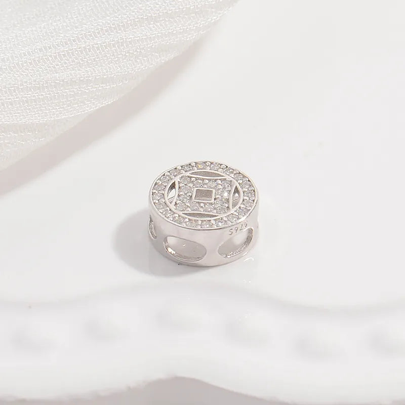 1 Piece 8.8*8.8mm Hole 6~9.9mm 925 Sterling Silver Zircon 22K Gold Plated Rhodium Plated Round Jewelry Accessories