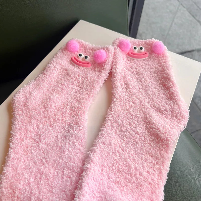 women's casual cartoon polyester coral fleece crew socks a pair