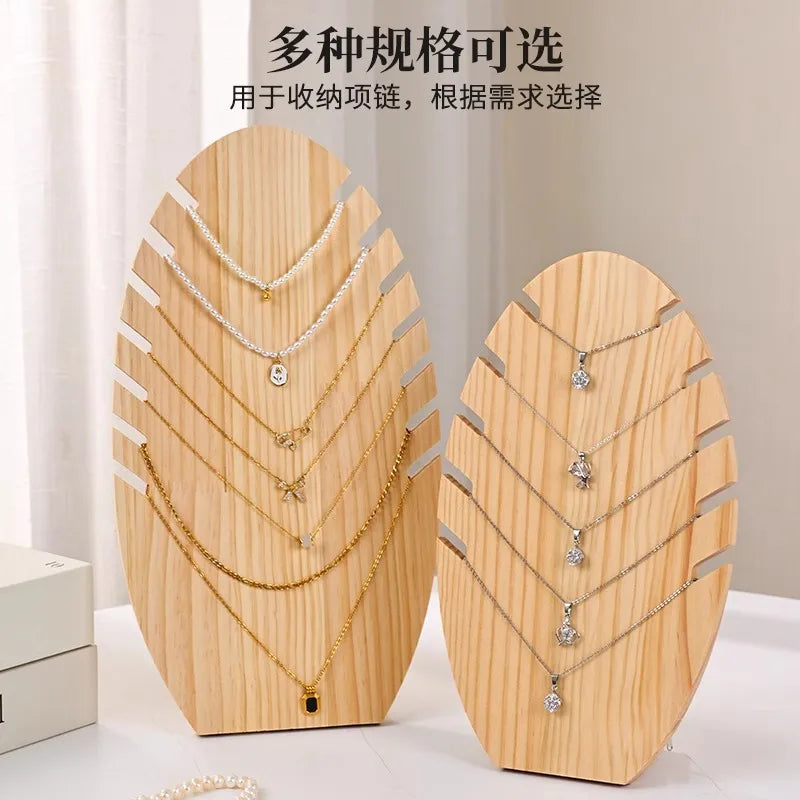 Simple Solid Wood Necklace Bracelet Jewelry Display Stand Artistic Style Banana Leaf Pattern Storage Rack For Stall Selling