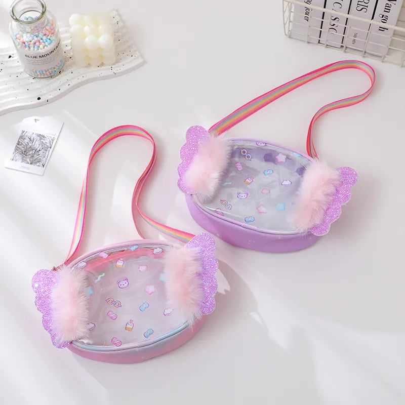 Kid'S pu Stripe Cute Sequins Square Zipper Shoulder Bag
