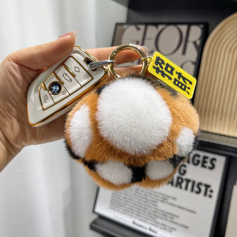Simple Style Paw Print Plush Keychain