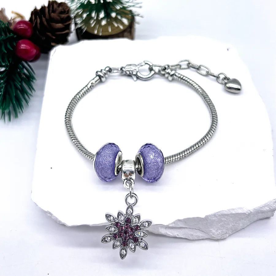 Hot-Selling Christmas Gift DIY Beaded Large Hole Beads Red Heart Snowman Apple Bell Children's Bracelet for Girls