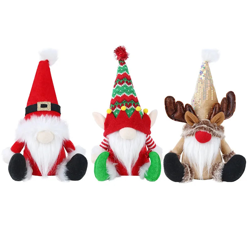 Christmas Long-Cap Style Santa Claus Decoration Rudolph The Reindeer Sprite Window Display Ornament Festive Polyester Decoration