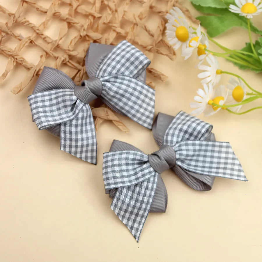 New British Academy Style Ins Pair of Fresh Plaid Bow Hairpin Handmade Hair for Girls