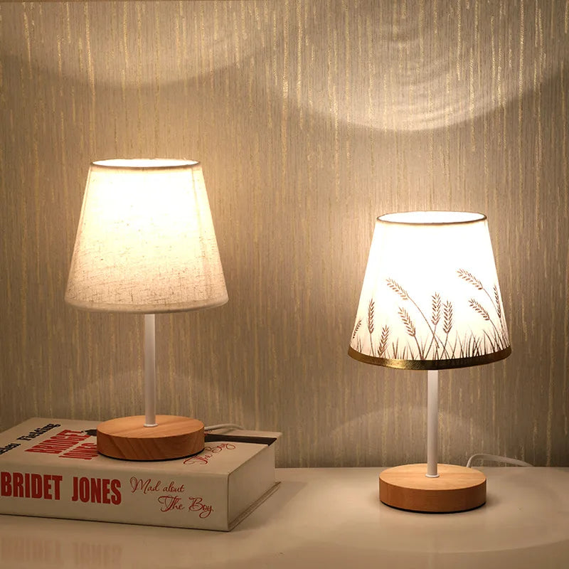 Nordic Style Solid Wood Fabric Decorative Table Lamp Bedroom Bedside Lamp Simple Remote Control Night Light Energy Saving Led