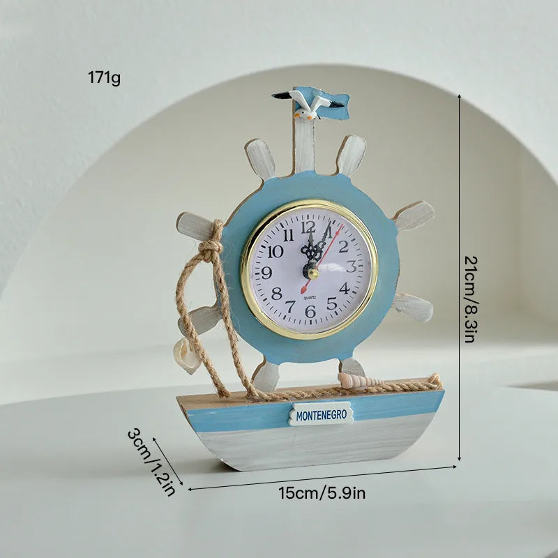 Cute Beach Tower Rudder Wood Ornaments Clock Artificial Decorations