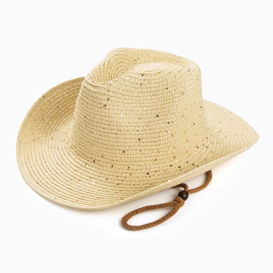 Women's Casual Solid Color Sequins Crimping Big Eaves Straw Hat